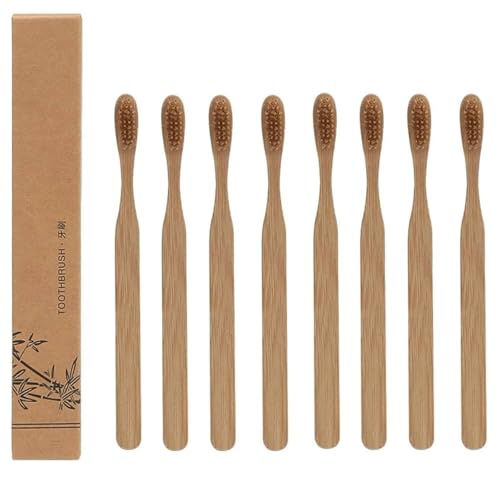 Lot de 8 brosses à dents en poils de sanglier et bambou, biodégradables pour un nettoyage en douceur, poils doux pour dents et gencives sensibles, manche en bambou zéro déchet