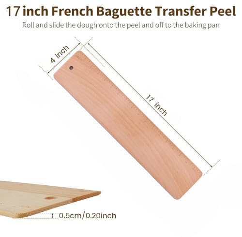 Baguette Transfer Peel, 17 Inch Long, Flipping Board for Baking of French Baguette Bread, Loaves and Ciabatta, Keep Dough in Shape, Made with Food-Grade Premium Beech Wood - Thumbnail 3