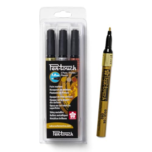 Sakura Pen-Touch Paint Markers, Assorted Metallic, Fine Tip, 3 Pack