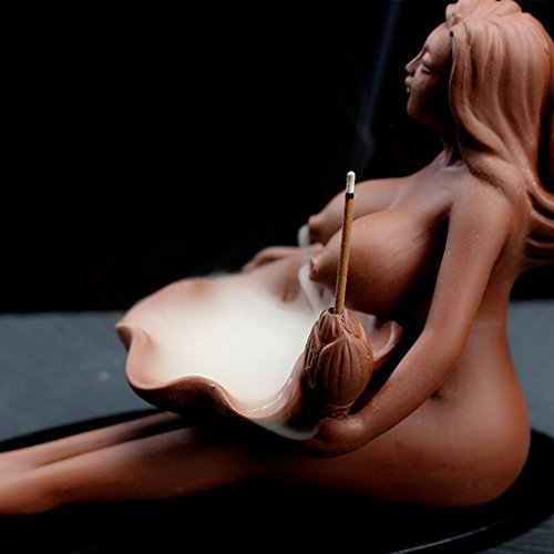 Otofy UNKNOWN Beauty Maid Red Porcelain Ceramic Incense Holder Backflow Incense Burner Incense Cone Sticks Holder Artwork Home Décor Craftwork Figurine thumb #3