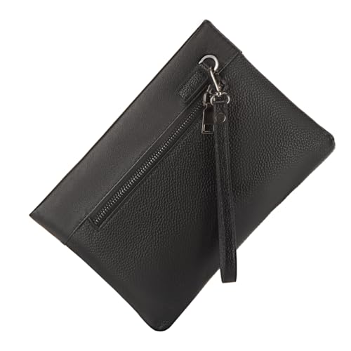 Leathario Handgelenktasche Herren Leder Vintage Handtasche ideal für Reisen Festival Herrenhandtasche Schwarz