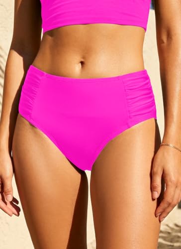 Image of Women Bikini Bottoms Mid Waist Bathing Suit Swimsuit Ruched Swim Bottom | Full Coverage, Full Lining, Shirred, Mid Rise, Tummy Control