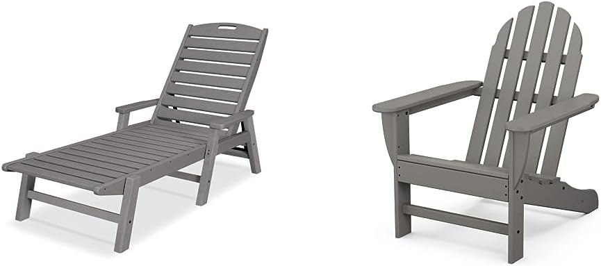 POLYWOOD NCC2280GY Nautical Arms Chaise, Slate Grey & AD4030GY Classic Outdoor Adirondack Chair, Slate Grey