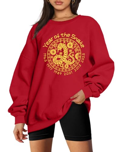 UNIQUEONE Year Of The Snake Sweatshirt Chinese New Year 2025 Women Sweater Lunar New Year Spring Festival Holiday Tops