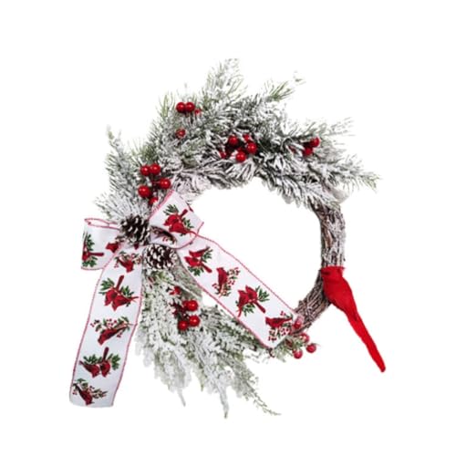 Couronne de Noël artificielle haut de gamme 50 cm ornée d'un magnifique oiseau rouge