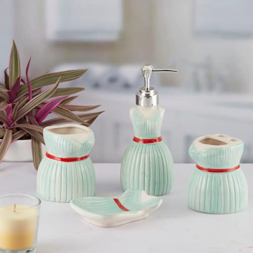 Image of SaSaSa Ceramic Bathroom Accessories Set of 4 Modern Bath Set with Soap Dispenser & Toothbrush Holder, Luxury Home & Gift Idea, Blue (9894)