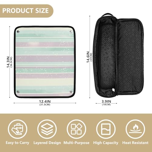 Organizador de herramientas para peinar el cabello, patrón a rayas lavanda y turquesa claro, portátil con alfombrilla resistente al calor para plancha alisadora, rizador y otras herramientas de peinado miniatura 4