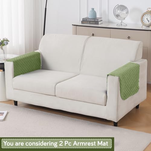 Image of HOKIPO Quilted Sofa Armrest Cover - 1 Pair | 'Quilt Classic' Green (IN-925-GRN*2)