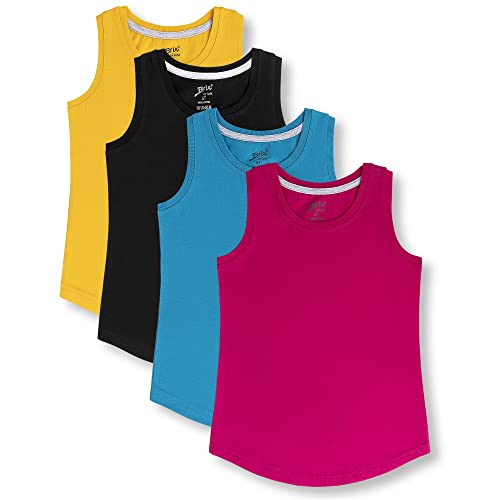 Brix Girls 4-Pack Tank Tops - Jersey Cotton Comfort Soft Sleeveless Tunic Tees.