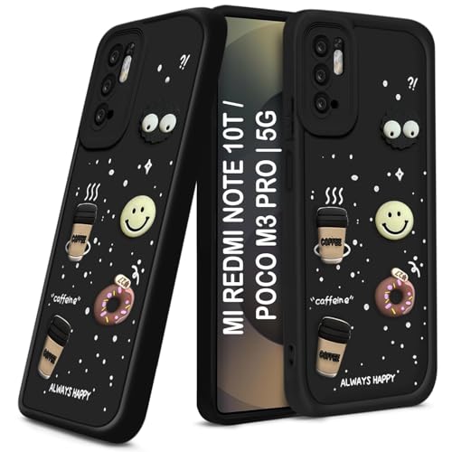 Image of Bintage Case Cute Fun Taddy| 3D Ball Bear| Donut| Coffee Rubber Case Full Body & Camera Protection Back Cover Compatible for Redmi Note 10T 5G - Black