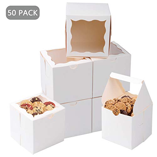 50 PCS Bakery Boxes with Window Cookie Boxes for Gift Giving 4x4x4 inches(White) - Thumbnail 7