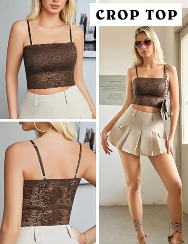 Image of Avidlove Bralettes for Women Lace Spaghetti Strap Tank Top Tube Slim Basic Camisole