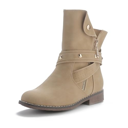 Queentina Damen Stiefeletten warm gefüttert Nieten Boots Biker...