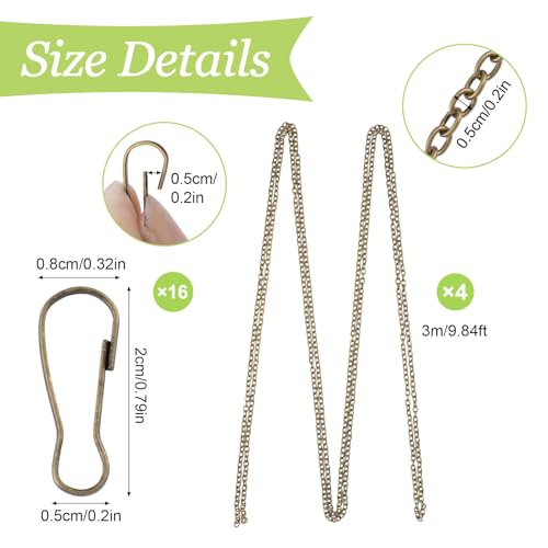 Image of Picture Hanging Kit with 4Pcs 3M Picture Hanging Chains & 16Pcs Hooks, Heavy Duty Metal Display Chain for Photo Frames Artworks Mirror(Bronze)