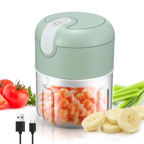 Picadora Electrica De Alimentos, 250ml Mini Procesador De Alimentos Recargable USB Picador De Ajo De 3 Hojas De Acero Inox, Portatil Cortador De Verduras Para Cebolla Vegetal Jengibre