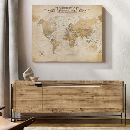 Image of DECORARTS - Antique Vintage World Map Canvas Wall Art, Old World Maps for Wall Decor, Hand-Stretched Giclee Print, Living Room Dining Office Home Decor, Ready to Hang, Handcrafted in USA, 30x24''