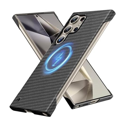 GRECAZO Capa magnética ultrafina fosca macia ao toque com textura de fibra de carbono sem bordas para Samsung Galaxy S24 Ultra 17.3 cm, fina, minimalista, leve, sem moldura, fosca, rígida, preta