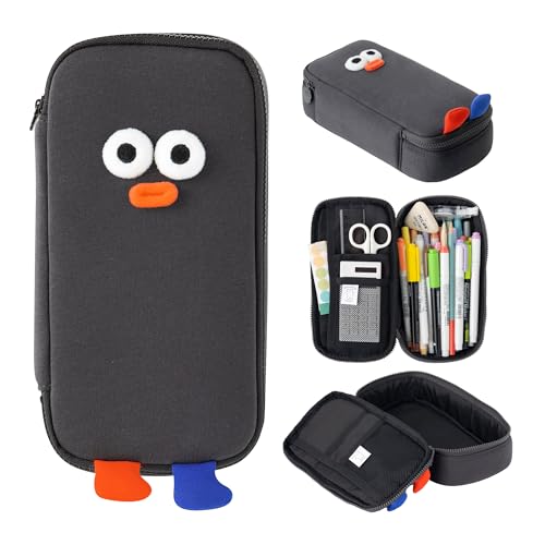 Image of Pencil Case - Adorable Character Design - Cute and Fun Pencil Pouch with Enough Capacity for Students (Charcoal)