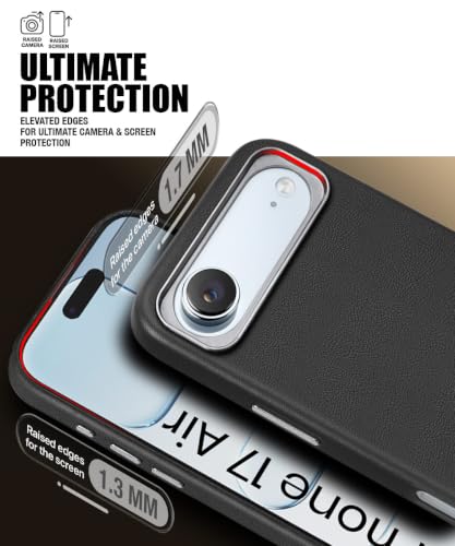 Image of WOW IMAGINE Back Cover for iPhone Air 17 2025 | Shockproof Tough Leather Texture Hard Mobile Case | Ultra Slim Non-Slip Grip | Inner Velvet Fabric | Metal Camera Ring - Black