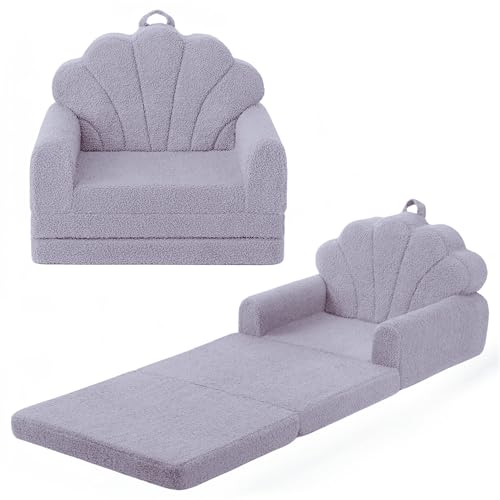 JOLLY MINO Fauteuil Enfant Convertible Canapé lit bébé 2-en-1, Chauffeuse Enfant en Mousse Douce et Confortable (Gris)