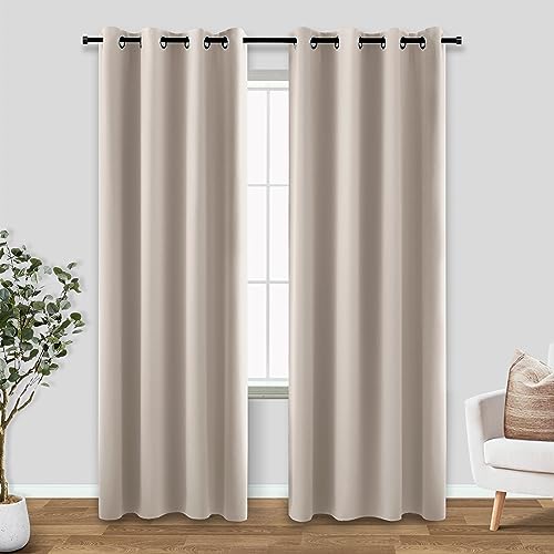 Greige Beige Blackout Curtains 84 Inches Long for Living Room
