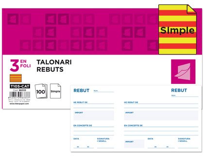 Talonario liderpapel recibos 3/fº original t105 con matriz texto en catalan