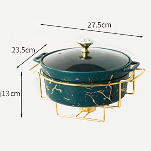 Chafing Dish-Buffet-Set aus Keramik, rundes Chafer- und Buffetwärmer-Set mit Glasdeckel, Warmhaltebehälter mit Marmor-Finish für Buffets/Hochzeiten,Grün,L – Bild 8