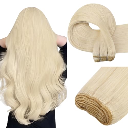 Image of Easyouth 22 Inch Weft Human Hair Extensions Blonde Sew in Hair Extensions Real Human Hair Platinum Blonde Hair Wefts Human Hair Sew in Thick 100G
