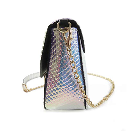 RemeeHi Fashion Small Shiny Hologram Laser Travel Snake PU Shoulder Bag Crossbody Bag with Chain3