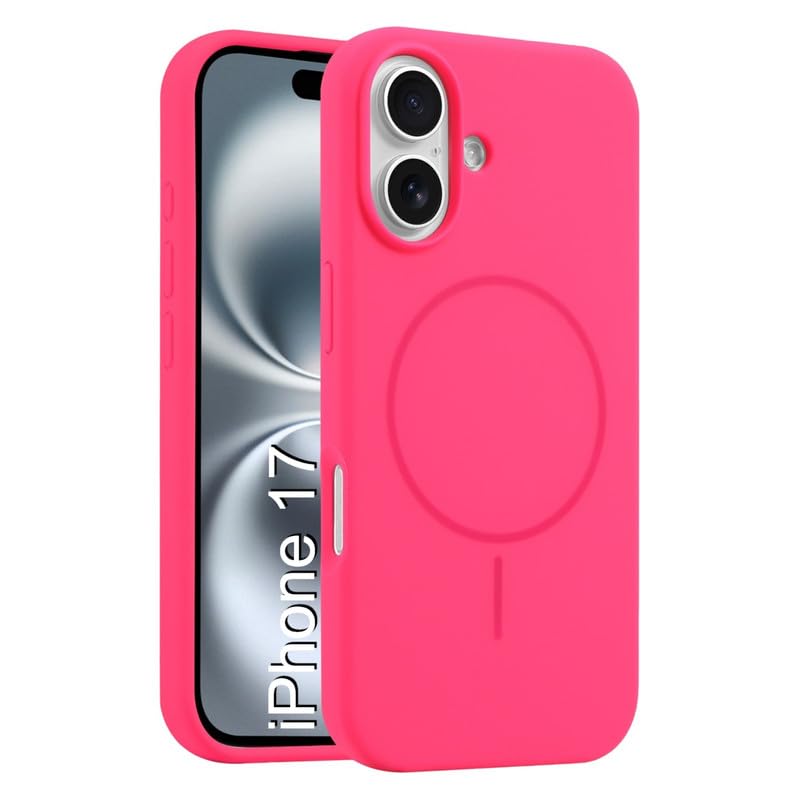 Image of LuxuryKase Silicone Magnetic Case for iPhone 17 | Soft Microfiber Lining | MagSafe Support | Shockproof Protective Cover | Precise Cutouts | Slim Fit Design - Pink