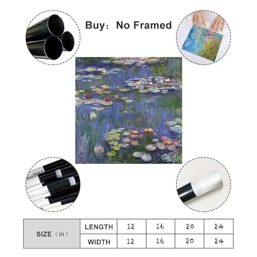 Toile nénuphars Monet 71x71 cm sans cadre pour déco salon et grand tableau impression impressionnisme