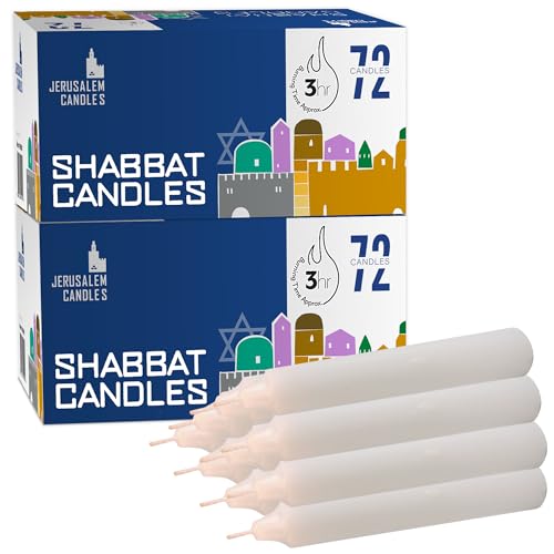 Jerusalem Candles - Traditional Shabbos Candles - 3 Hour - 2-Pack x 72 Candles (144 Candles)
