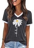 YEXIPO Womens T Shirts Graphic Tees Spring Short Sleeve V Neck Funny Letter Print Casual Loose Cute Summer Tops