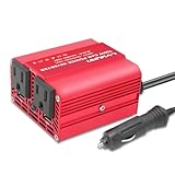 LVYUAN Power Inverter for Vehicles, 12V DC to 110V AC Car Plug Adapter Outlet Converter 6.2A Dual USB Charging Ports Car Truck RV Inverter for Road Trips (Red, 150W-1.2A)