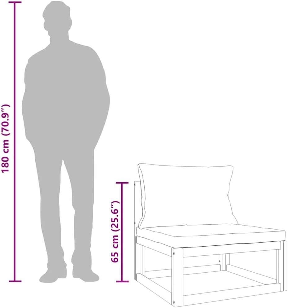 vidaXL Middle Sofa for Patio with Green Cushions - Solid Acacia Wood - Indoor and Outdoor Furniture with Modular Design & Easy Assembly