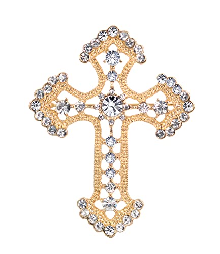 Image of Gyn&Joy Sparkle Crystal Rhinestones Holy Cross Brooch Pin Jewelry For Women Men