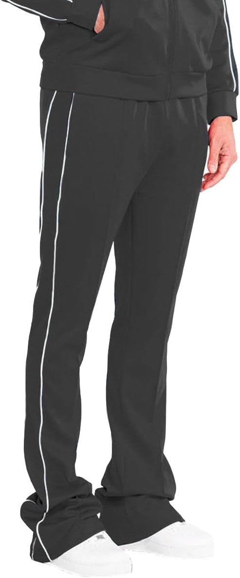 Men's Premium Track Pants Open Bottom with Pockets Drawstring Stacked Flared Track Pants