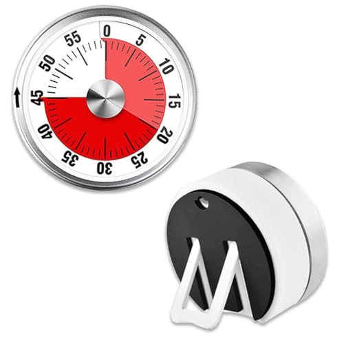 Nicheez キッチンタイマー ブラケット付き アラーム 電池不要 クッキングタイマー アナログ 時間管理 勉強 料理 見やすい (ホワイト)