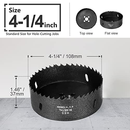 Image of 4-1 /4 Inch Hole Saw with 3 /8 inch Triangle Shank Quick Change Arbor, JTemgle Bi-Metal Hole Saw Heavy Duty Hole Cutting Tool for Cornhole Boards, Recessed Lights, Wood, Plastic, Drywall & Soft Metal