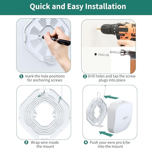 HomeMount Professional Wall Mount Bracket for eero Pro 6/Pro 6e, Secure Screw-In eero Wall Mount with 360° Signal Boost, Hidden Cable Management, Easy Device Removal (2-Pack) - Image 8