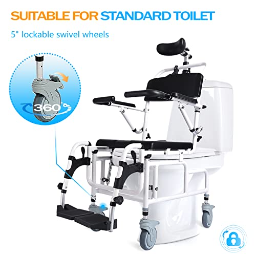 Juiwere Shower Chair With Arms And Back,Reclining Shower Chair With Wheels,Tilt 45° Shower Wheelchair With Headrest And Bedpan,Bedside Commodes For Seniors,Medical Shower Chairs For Adults #TOP4