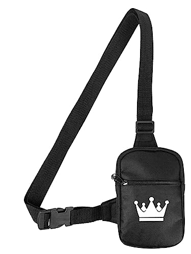 Kit Chapeu Bucket Preto + Shoulder Bag Mini Bolsa Lateral Masculina Estampa Coroa