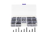 LBY 900pcs M1.7 M2 M2.3 x 5mm / 8mm/ 12mm Flat Head Self-Tapping Sheetmetal Screw Assortment Kit, Mini Wood Screws, 9 Sizes, Carbon Steel (Black)