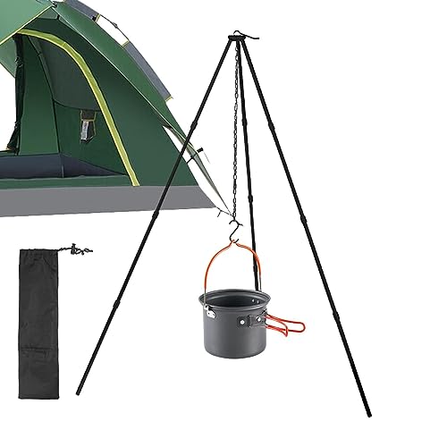 Trípode para cocinar a la fogata - Accesorios de camping para trípode de estufa | Trípode de campamento plegable, soporte de fuego de aluminio, cadena de suspensión ligera y ajustable