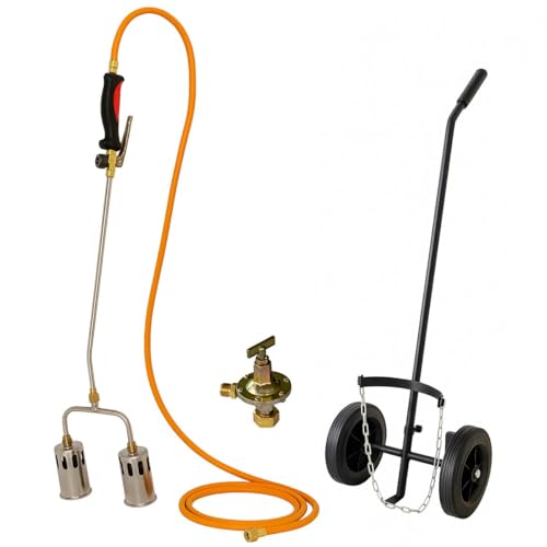 Intec – Desherbidor térmico a gas 2 quemadores Ø 60 mm Turbo Reguladores Gas 4.0 Bar Manguera 5 m + Carro de transporte INTEC