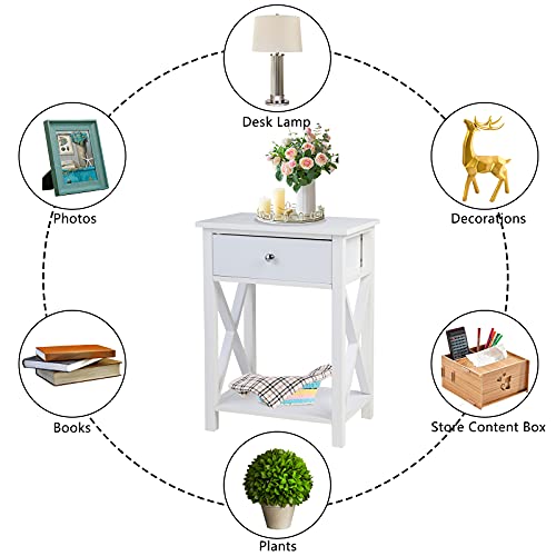 Okida Nightstand End Table X-Design W/Storage Shelves And Drawer Chair Sofa Side Table For Living Room Bedroom Accent Home Furniture End Table #TOP4