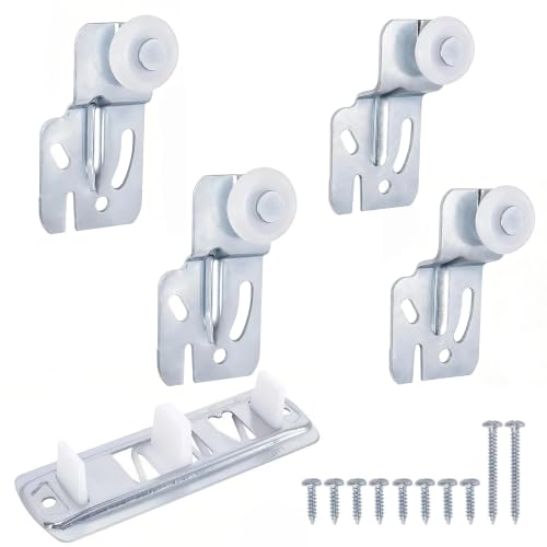 Quiet Glide Sliding Door Roller Set Top-Hung Sliding Door Hardware Roller & Track Kit 5-Piece Wardrobe Closet Door Repair Replacement Set