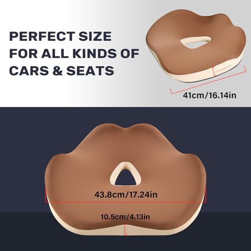 Image of Coverado Car Seat Cushion with Memory Foam, Ergonomic Driving Seat Cushion for Sciatica, Tailbone, Back Pain Relief, Premium Non-Slip Washable Cushion for Car, Driver, Office, Wheelchair