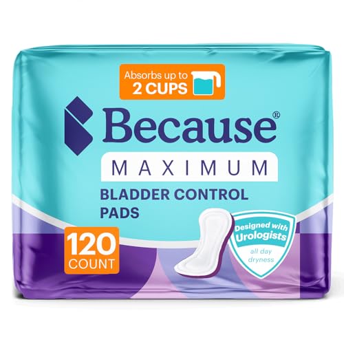 Because Incontinence Pads for Women Maximum Absorbency for Moderate Bladder Leaks Discreet Daily Protection Individually Wrapped 120 Count New Version