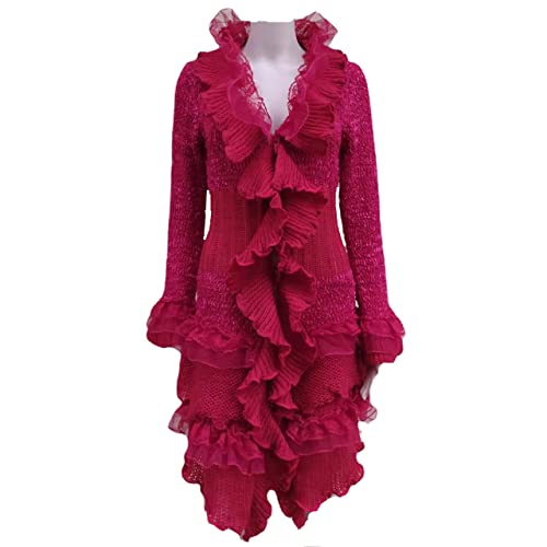 Image of Womens Vintage V Neck Ruffled Asymmetric Cardigan Sweater Outwear Coat